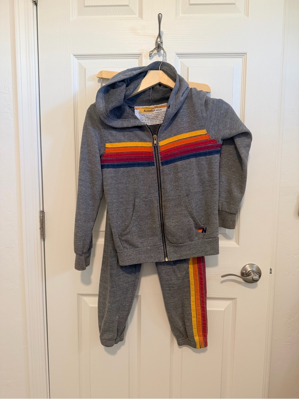 Aviator Nation Kids Gray Sweatshirt & Joggers with Rainbow Stripe Accents